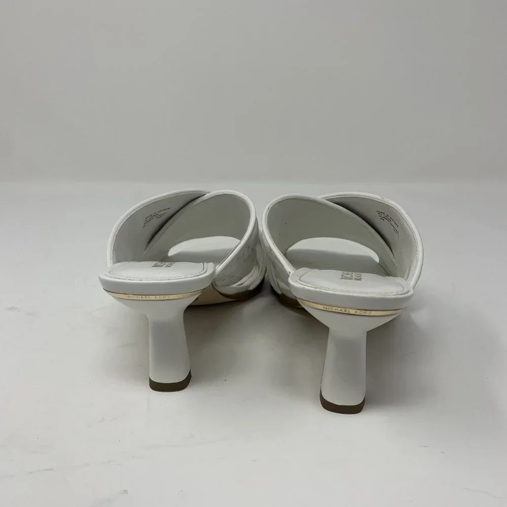 Michael Kors Gideon Mule Sandals Women's 5 M White EMB Faux Leather Heeled S0593